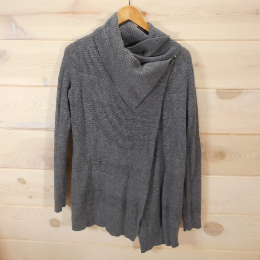 Cynthia Rowley Sz M 100% Cashmere Cardigan Sweater Gray Asymmetric Cowl